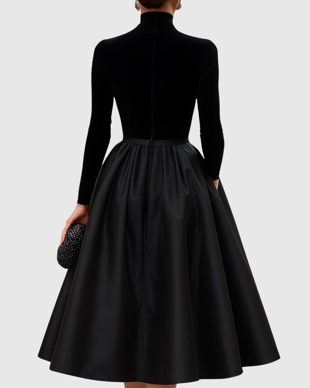 Aradia - Robe Midi Élégante en Velours Noir et Satin