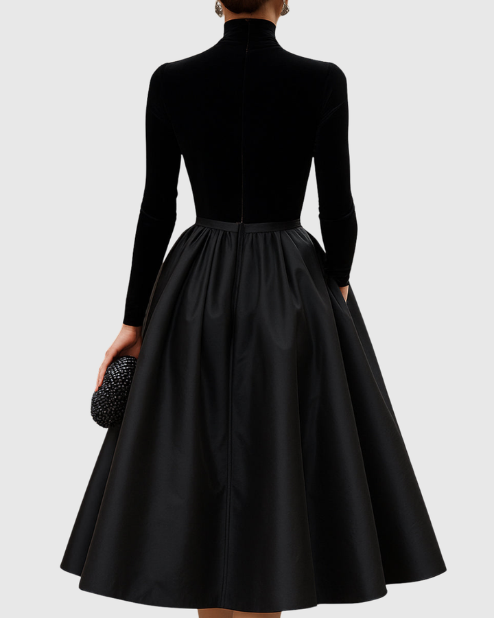 Aradia - Robe Midi Élégante en Velours Noir et Satin