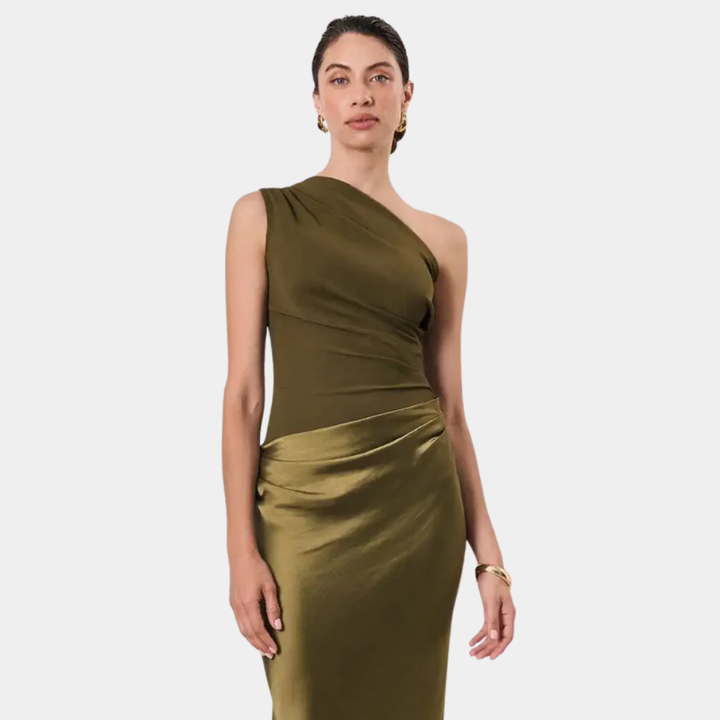Aleida | Robe Maxi en Satin à Épaule Dénudée