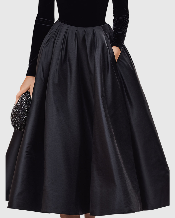 Aradia - Robe Midi Élégante en Velours Noir et Satin