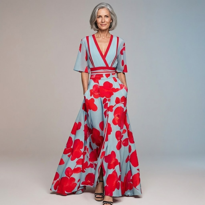 Fiona - Robe Longue à Manches Longues Florale Chic