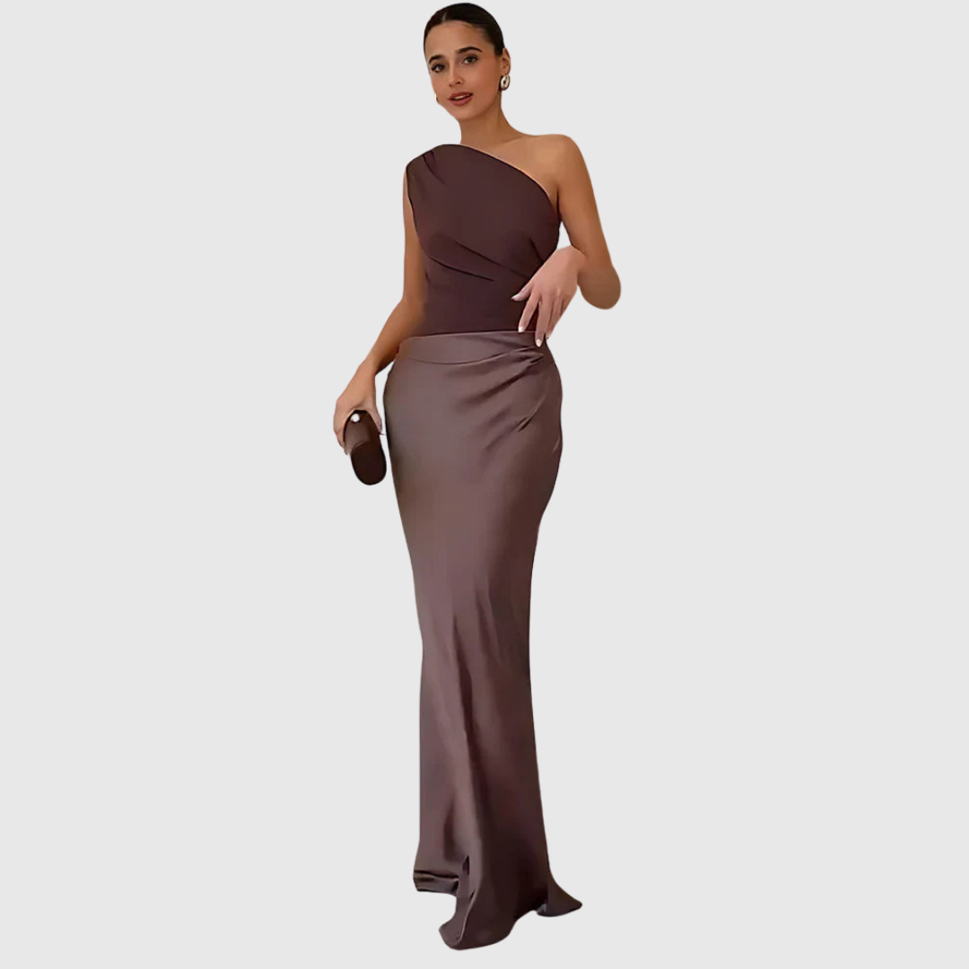Aleida | Robe Maxi en Satin à Épaule Dénudée
