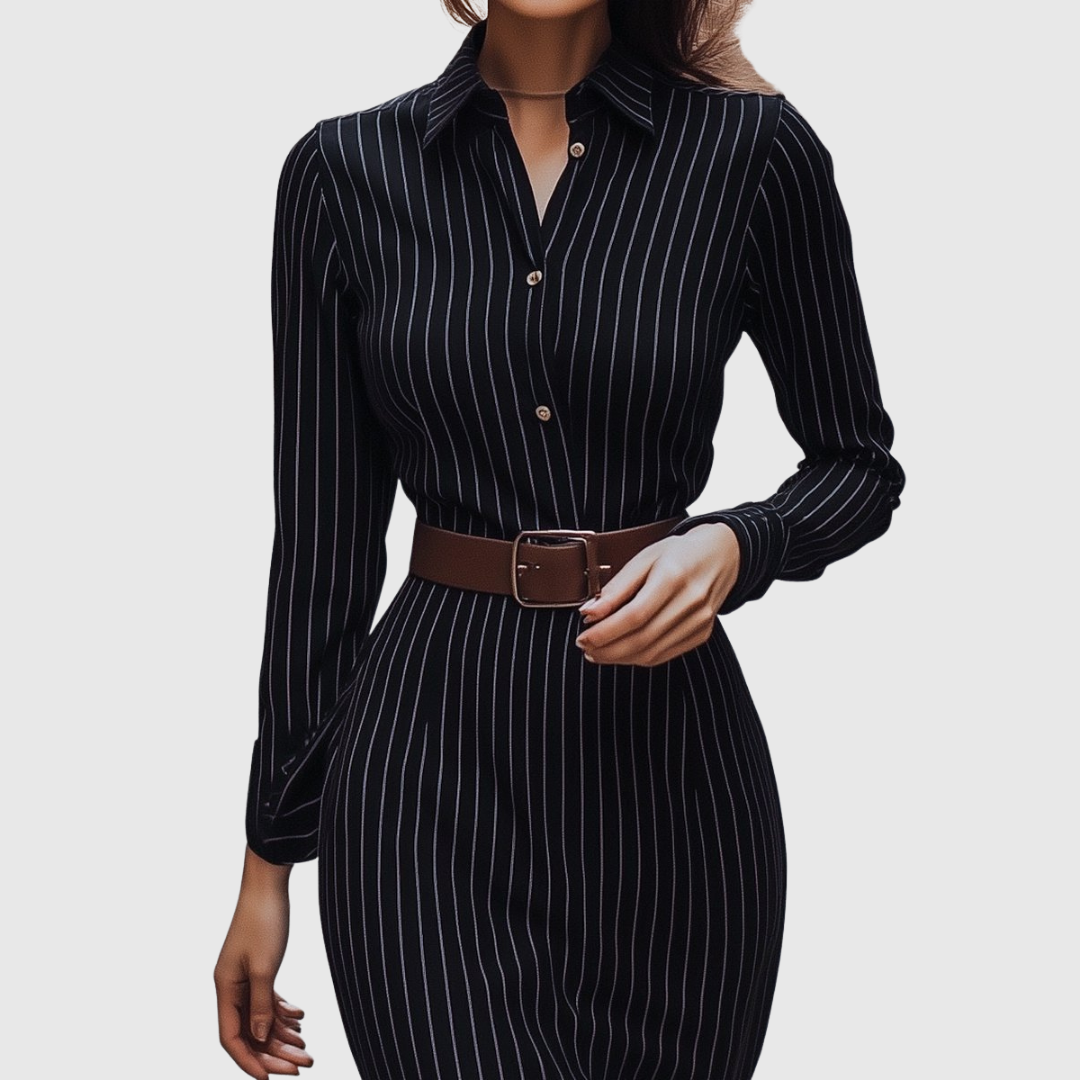 Poppy | Robe Chemise à Rayures Noires