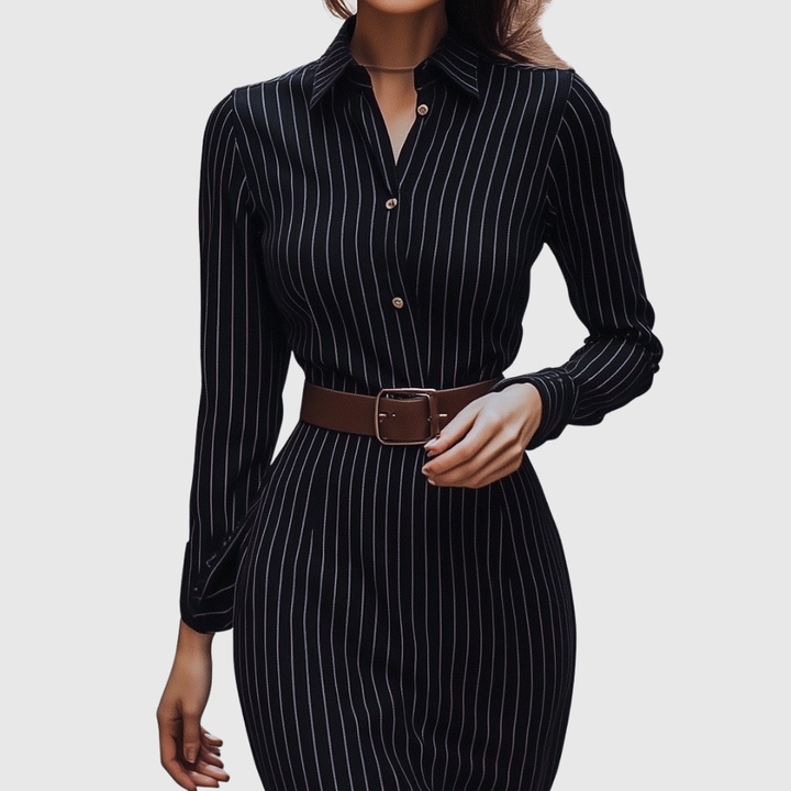 Poppy | Robe Chemise à Rayures Noires