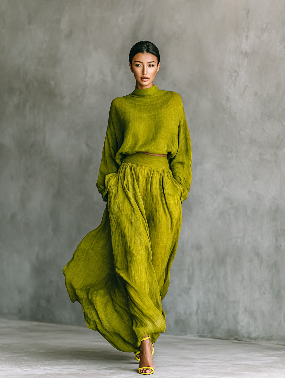 Ensemble vert coton-lin