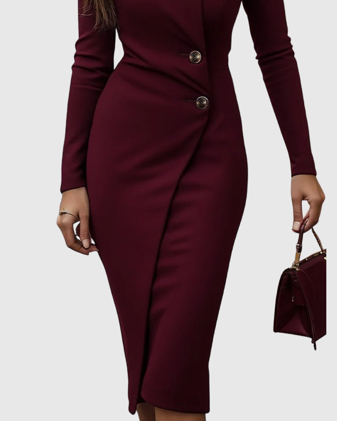 Luned | Robe Midi Boutonnée Style Wrap Bourgogne