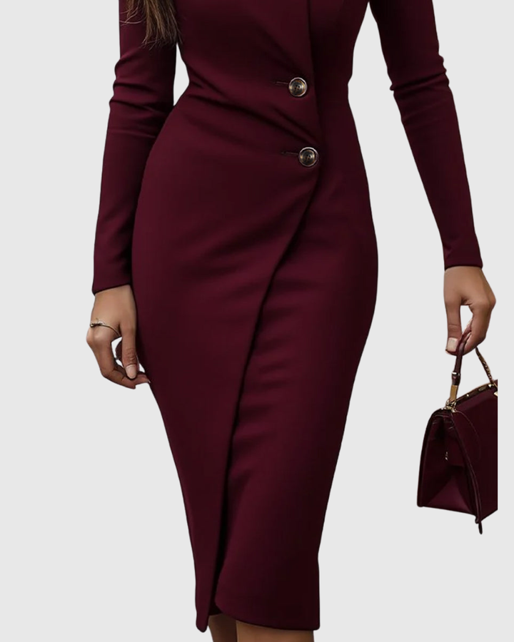 Luned | Robe Midi Boutonnée Style Wrap Bourgogne