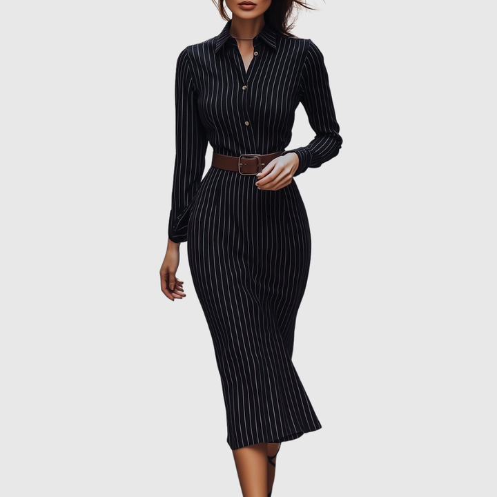 Poppy | Robe Chemise à Rayures Noires