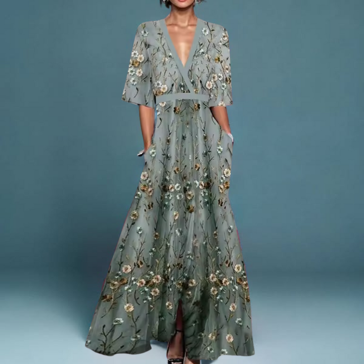 Fiona - Robe Longue à Manches Longues Florale Chic