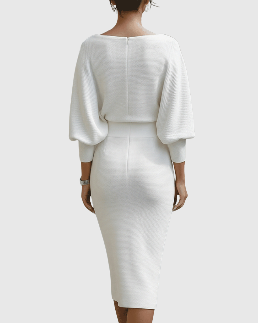 Ismeria | Robe Midi Drapée Blanche à Manches Chauve-Souris