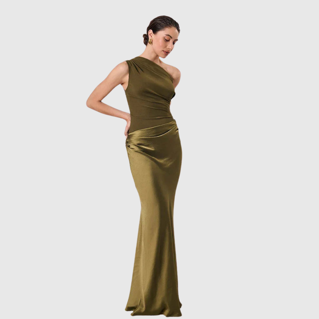 Aleida | Robe Maxi en Satin à Épaule Dénudée