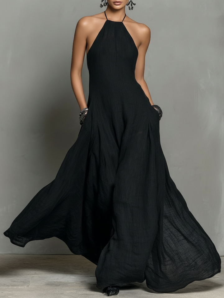 Robe maxi sans manches en lin mélangé