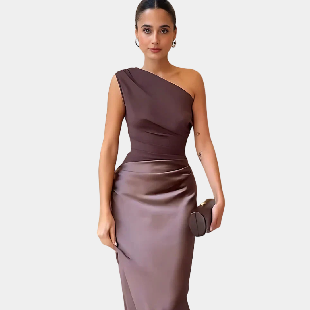 Aleida | Robe Maxi en Satin à Épaule Dénudée