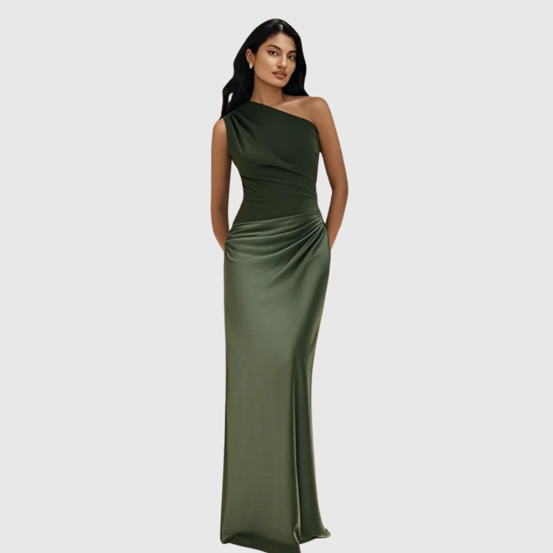 Aleida | Robe Maxi en Satin à Épaule Dénudée