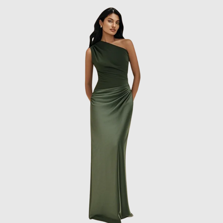 Aleida | Robe Maxi en Satin à Épaule Dénudée