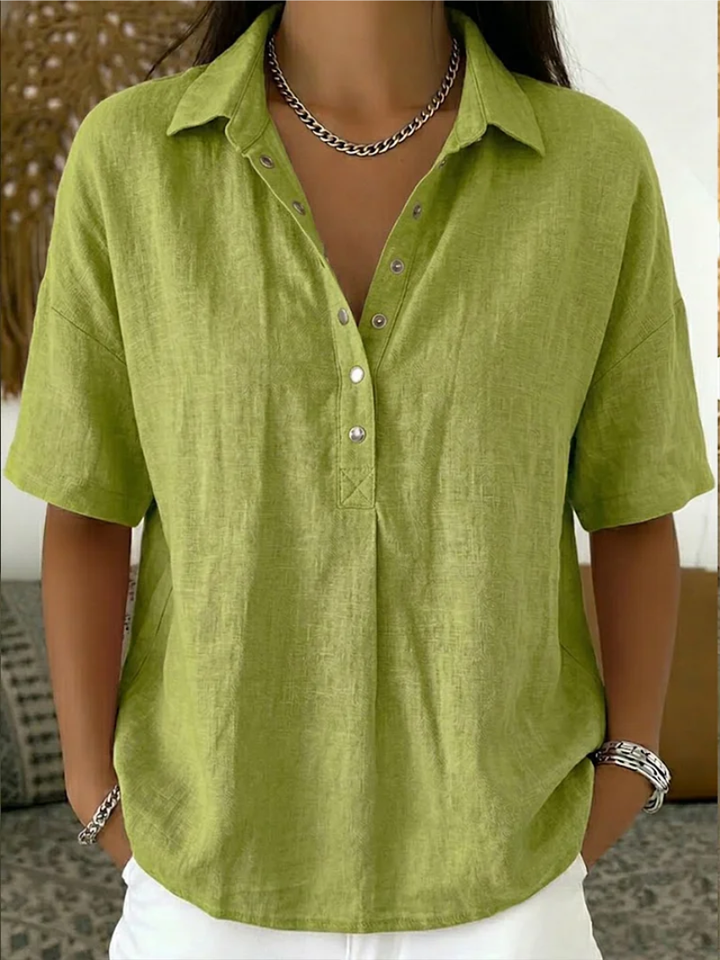 Van Delft Mode® | Blouse avec col et détail de bouton (TEMPORAIRE 1+1 GRATUIT!)