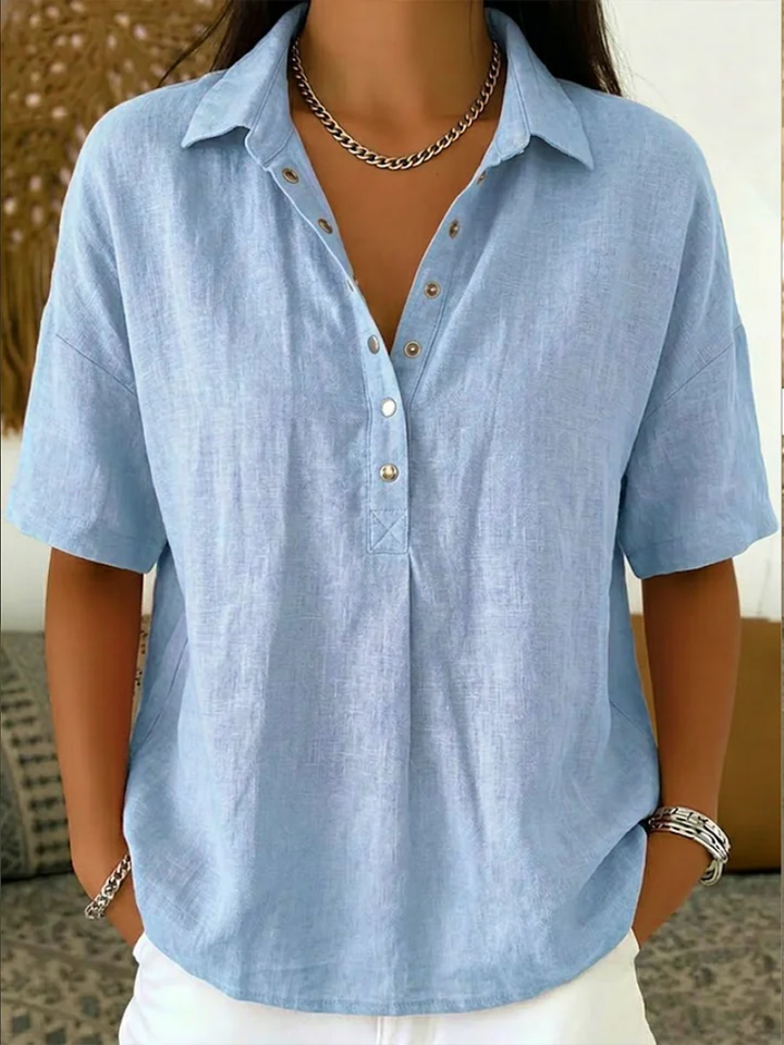 Van Delft Mode® | Blouse avec col et détail de bouton (TEMPORAIRE 1+1 GRATUIT!)