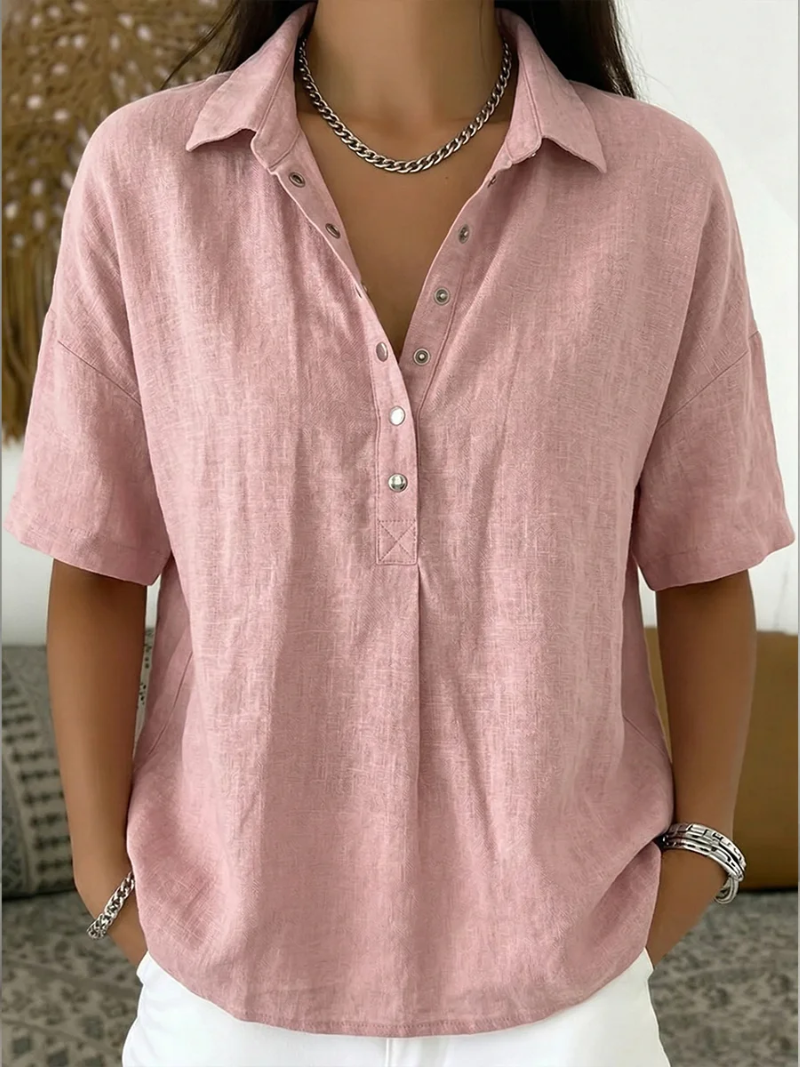 Van Delft Mode® | Blouse avec col et détail de bouton (TEMPORAIRE 1+1 GRATUIT!)