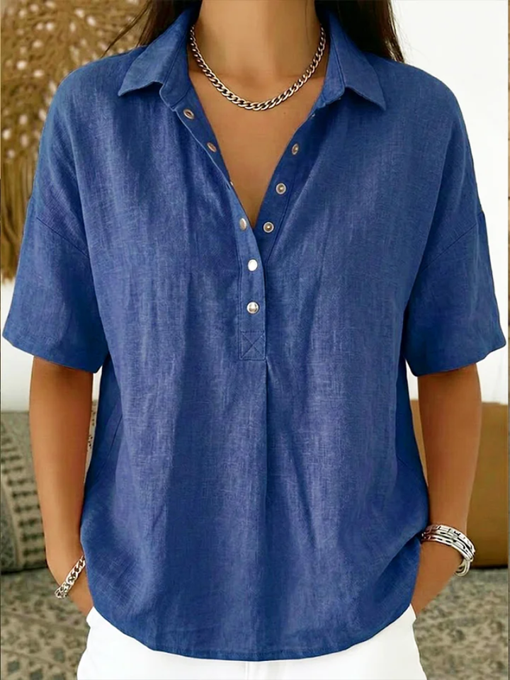 Van Delft Mode® | Blouse avec col et détail de bouton (TEMPORAIRE 1+1 GRATUIT!)
