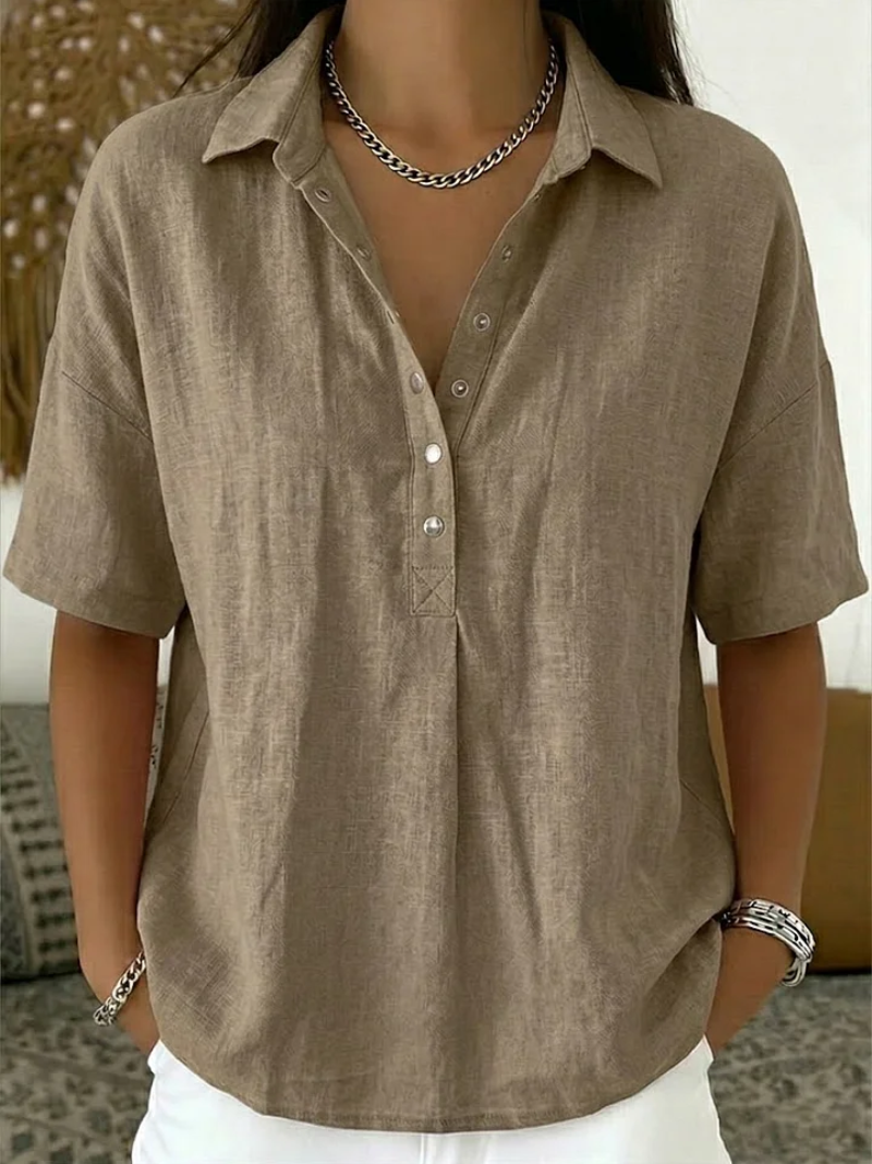 Van Delft Mode® | Blouse avec col et détail de bouton (TEMPORAIRE 1+1 GRATUIT!)