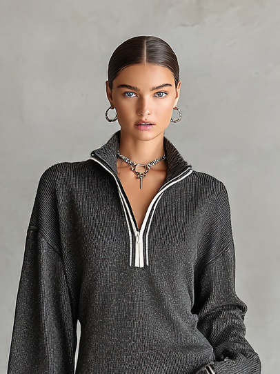 Robe mini en maille avec col polo et zip