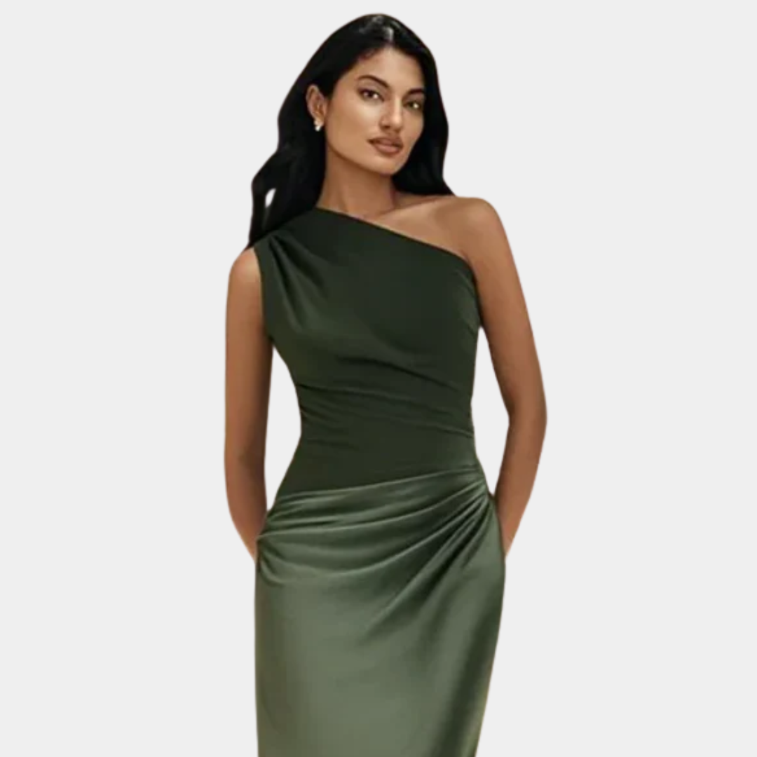 Aleida | Robe Maxi en Satin à Épaule Dénudée