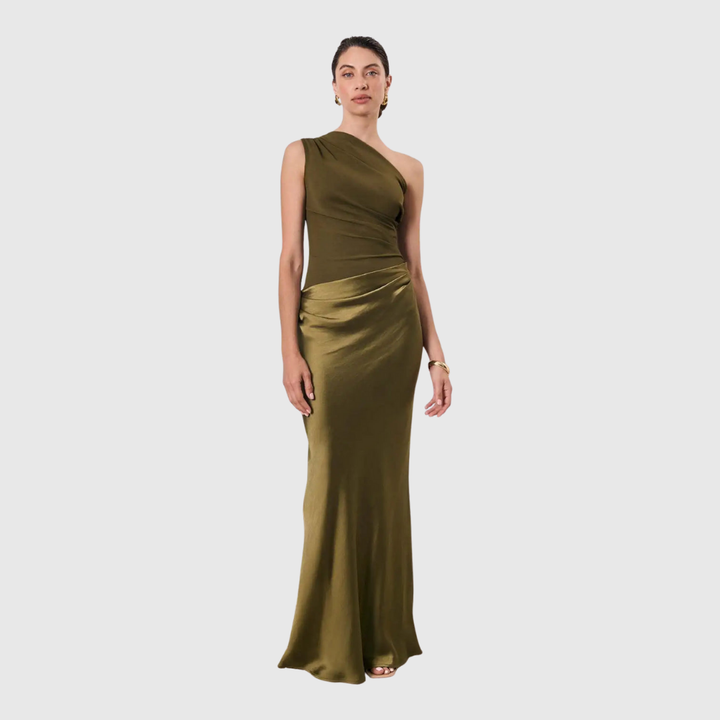 Aleida | Robe Maxi en Satin à Épaule Dénudée