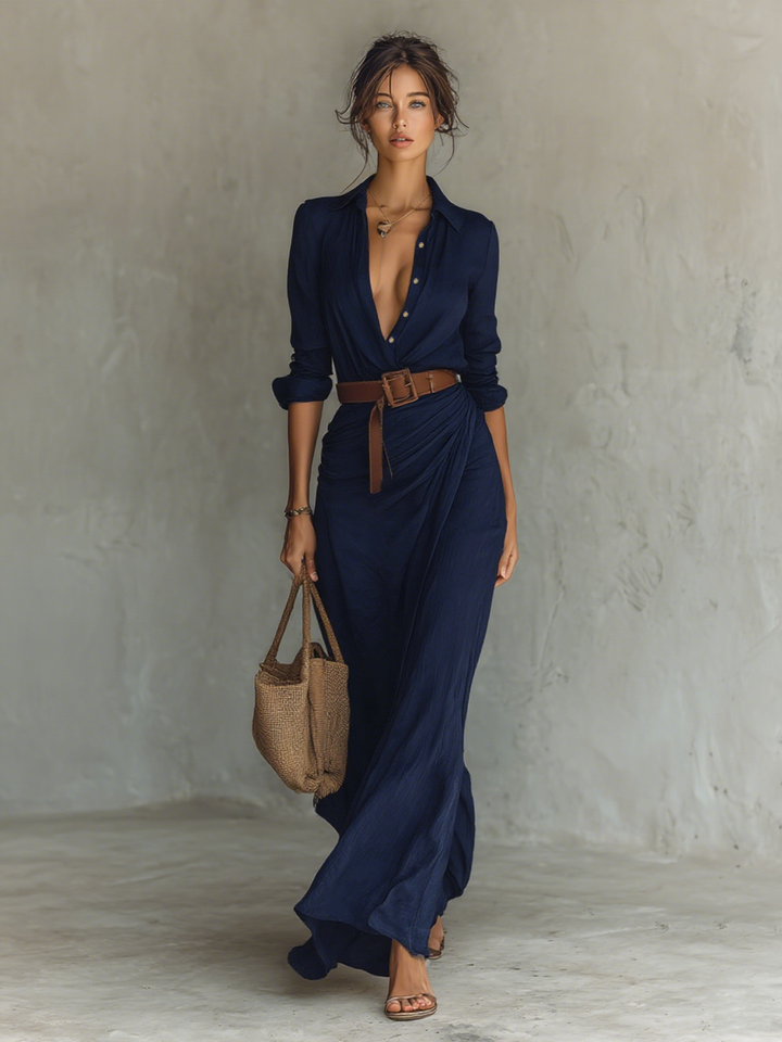 Robe maxi avec col et ceinture