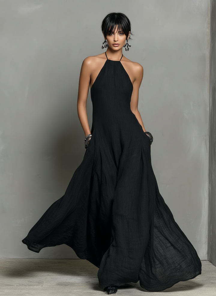 Robe maxi sans manches en lin mélangé