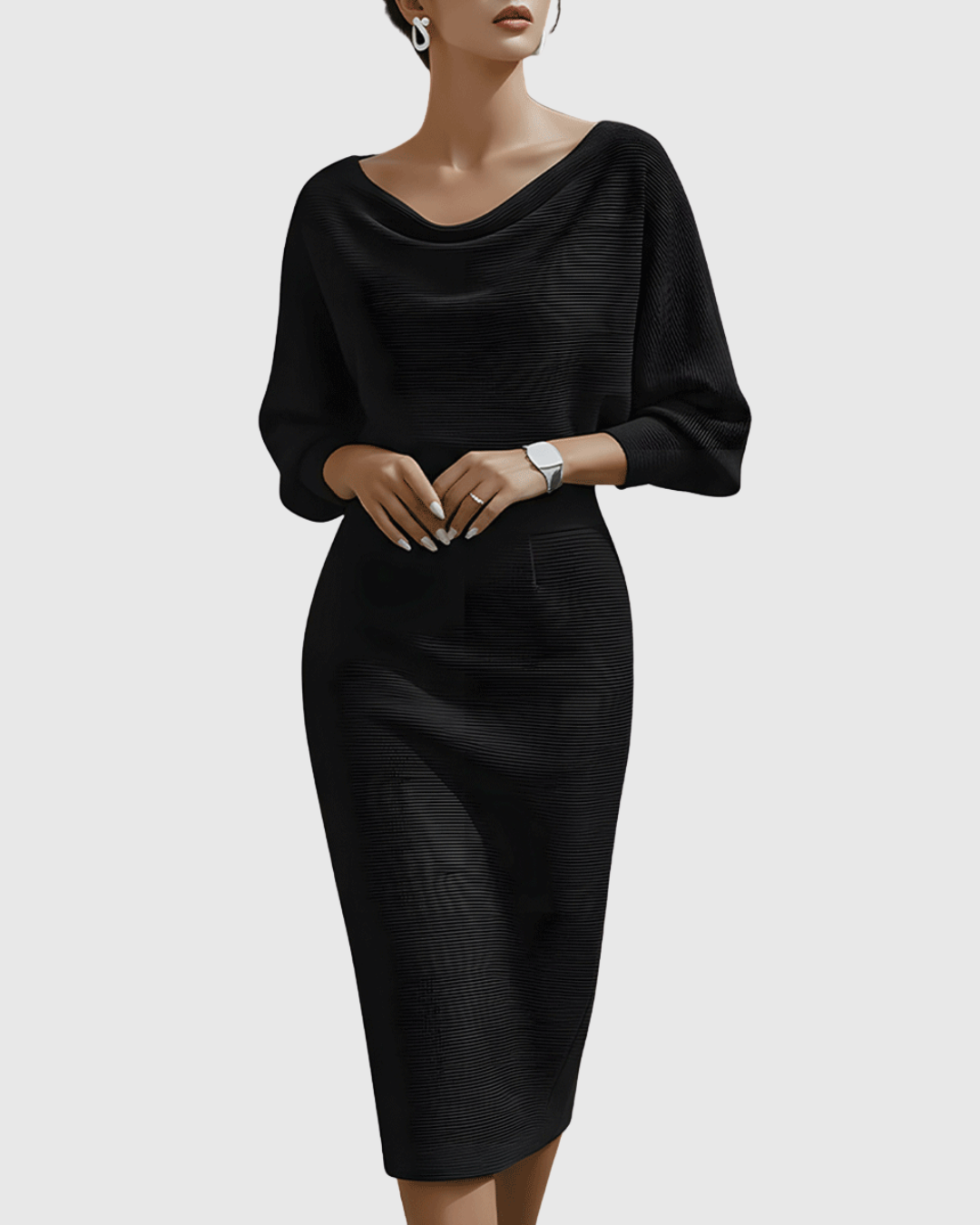 Ismeria | Robe Midi Drapée Blanche à Manches Chauve-Souris