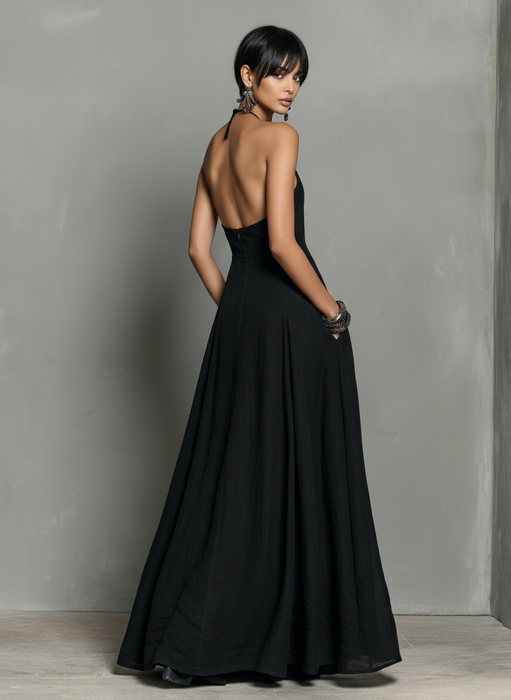Robe maxi sans manches en lin mélangé