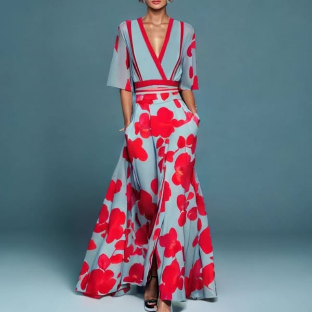 Fiona - Robe Longue à Manches Longues Florale Chic