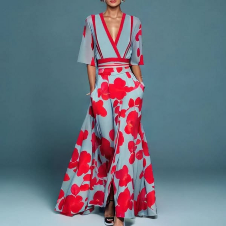 Fiona - Robe Longue à Manches Longues Florale Chic