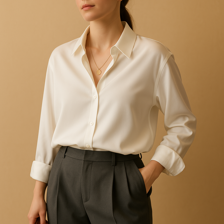 Blandine™ | Blouse Satin Col Rabattu