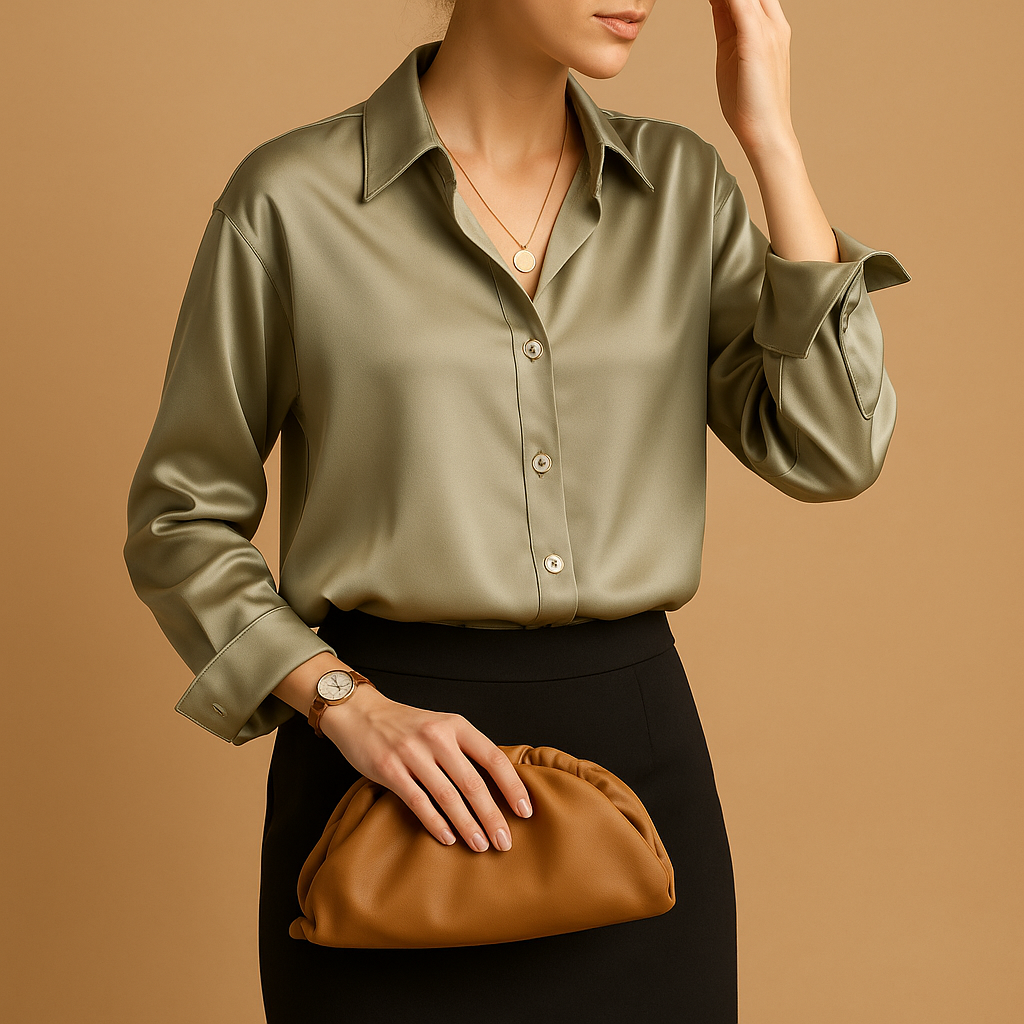 Blandine™ | Blouse Satin Col Rabattu