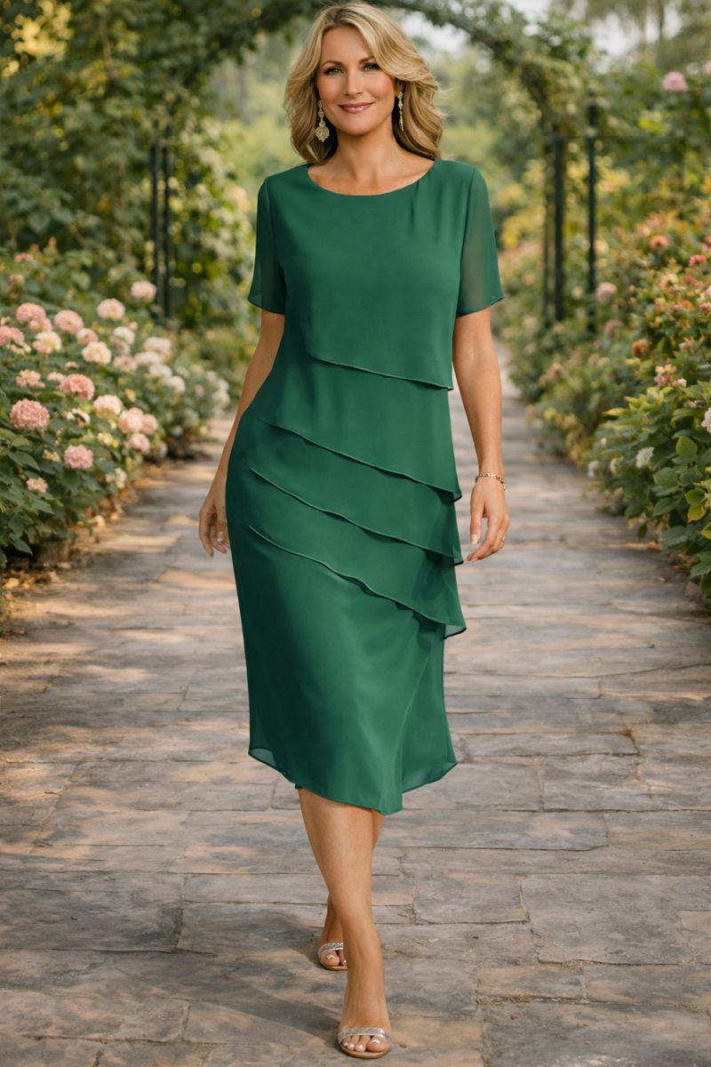 Elena™ | Robe Midi en Chiffon Superposée