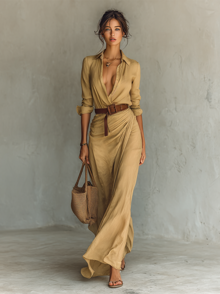 Robe maxi avec col et ceinture