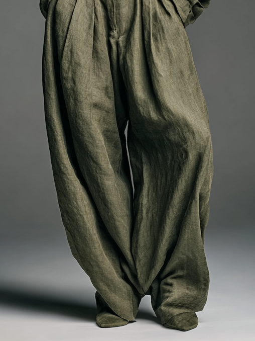 Ensemble chemise et pantalon large en coton-lin