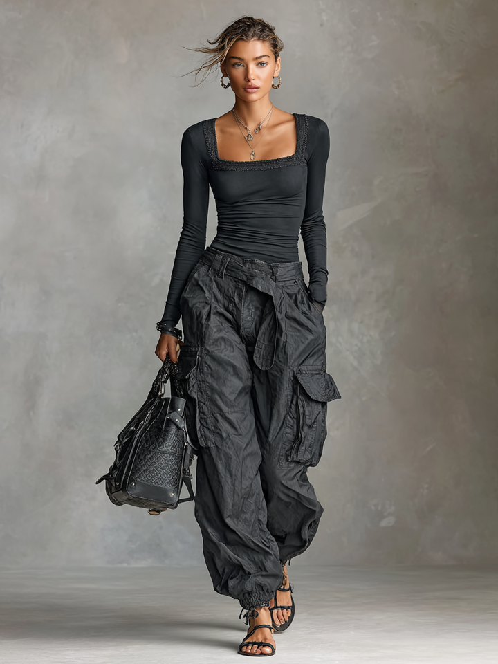 Ensemble top col carré et pantalon cargo