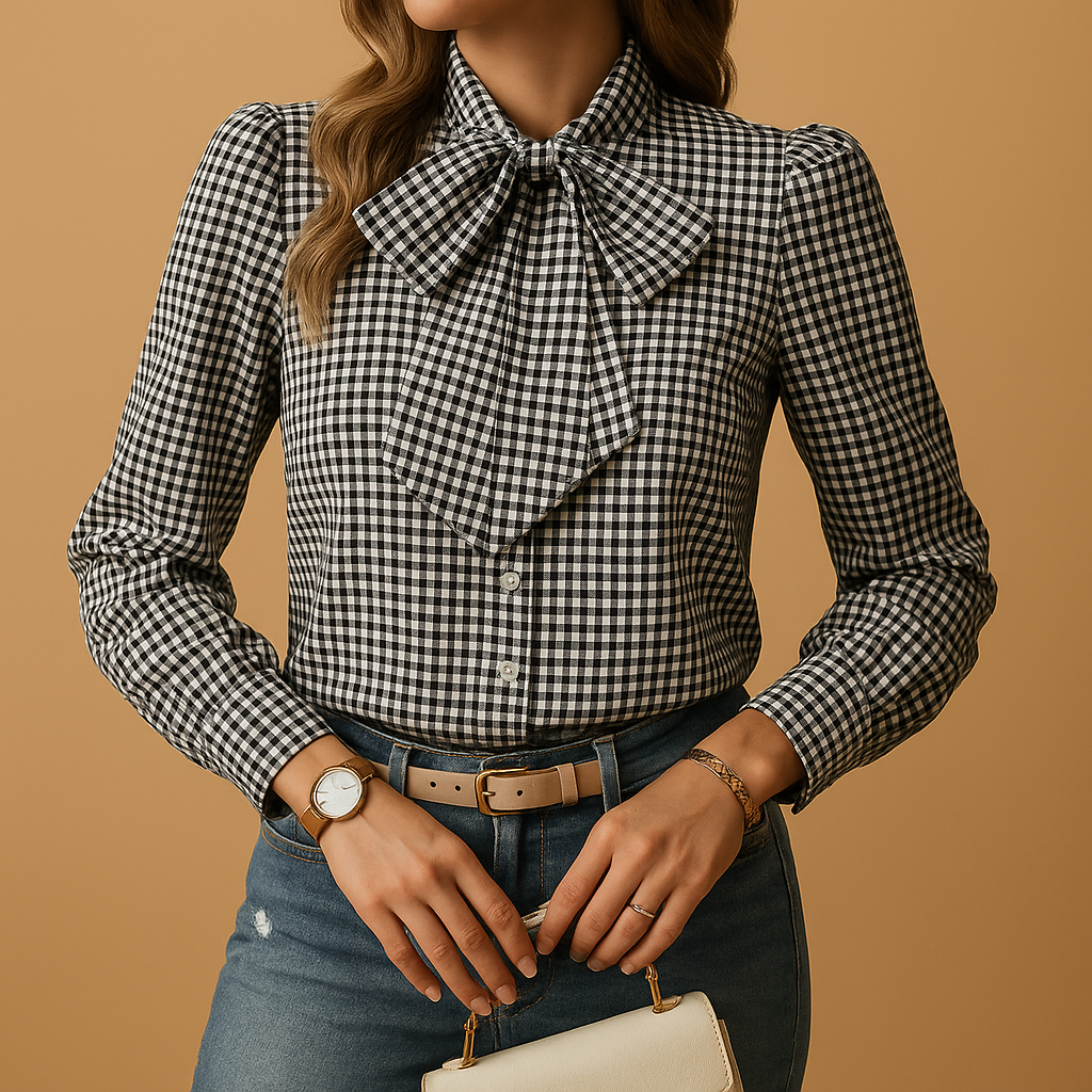Bérénice™ | Blouse Carreaux Nœud