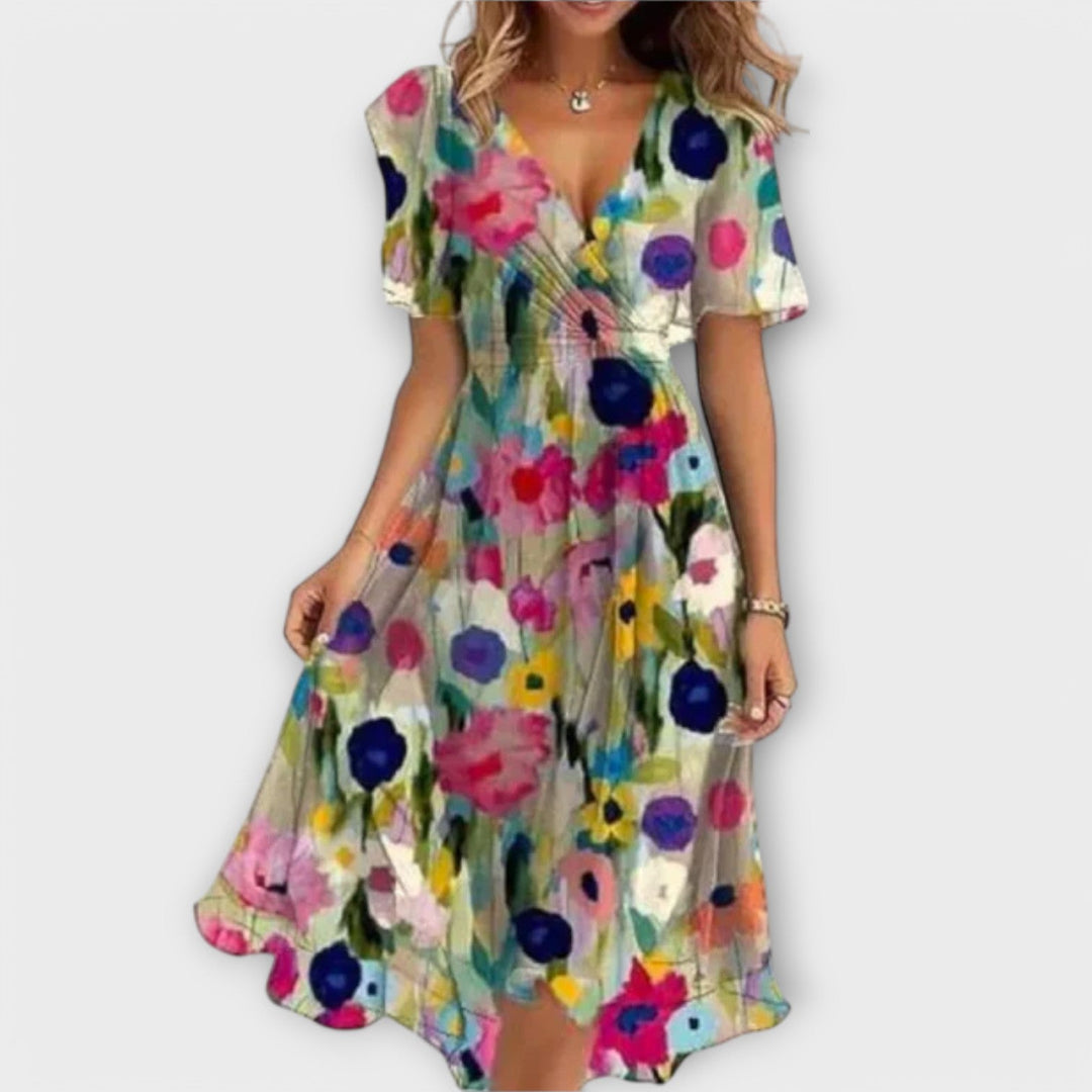 Isolde - Robe Midi Croisée à Imprimé Floral