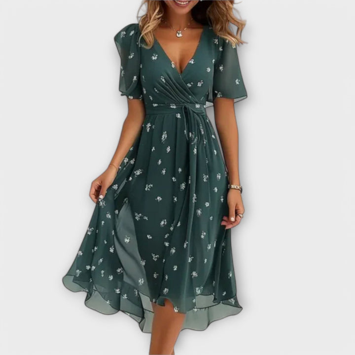 Isolde - Robe Midi Croisée à Imprimé Floral