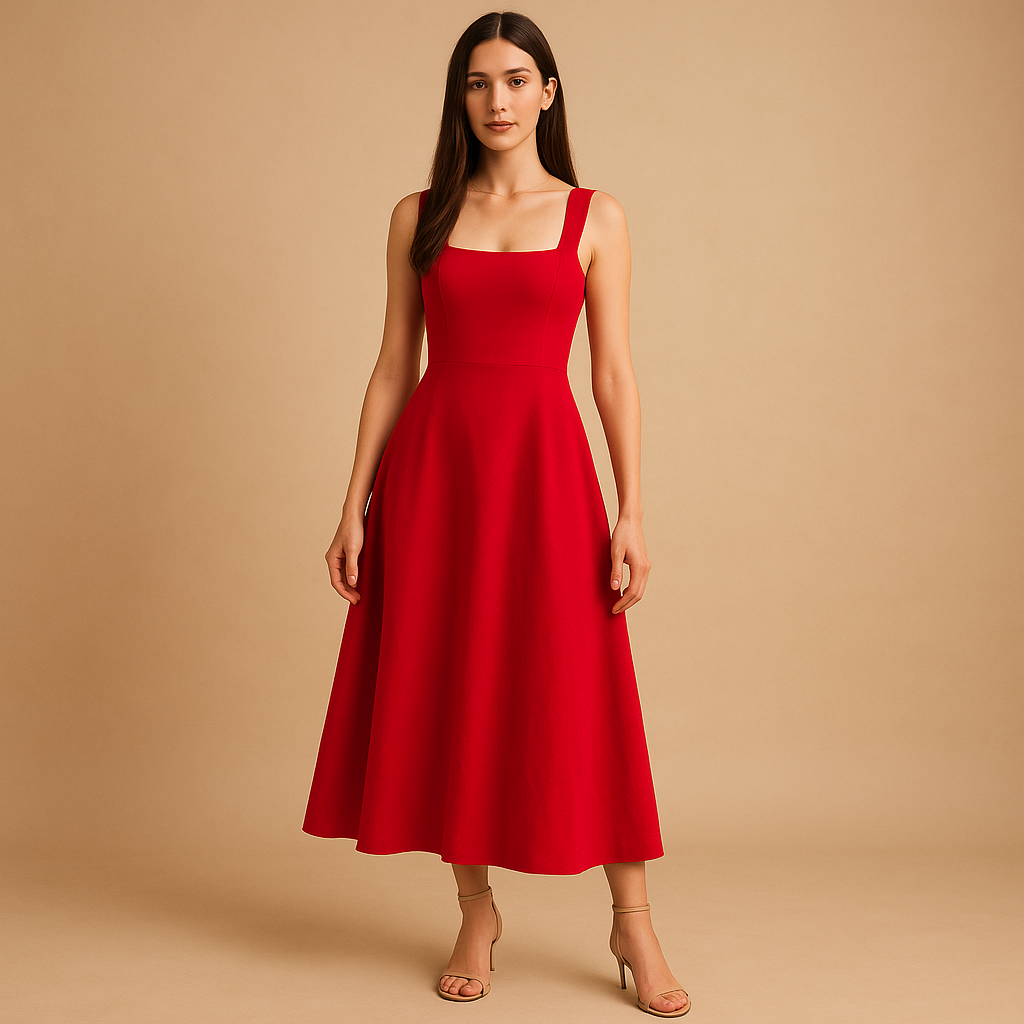 Odette™ | Robe Midi Encolure Carrée