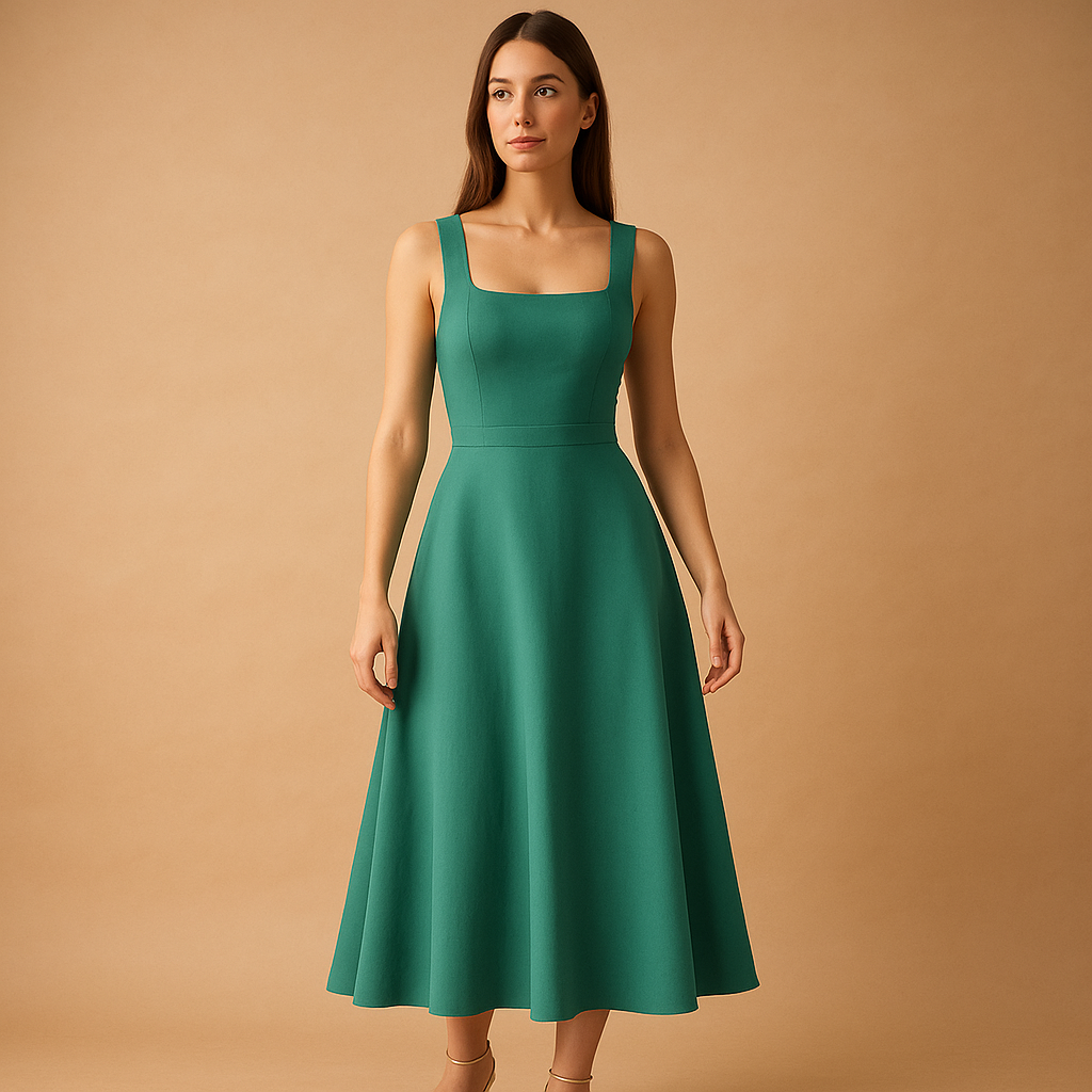 Odette™ | Robe Midi Encolure Carrée