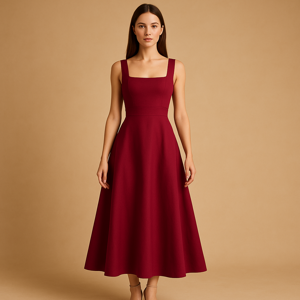 Odette™ | Robe Midi Encolure Carrée